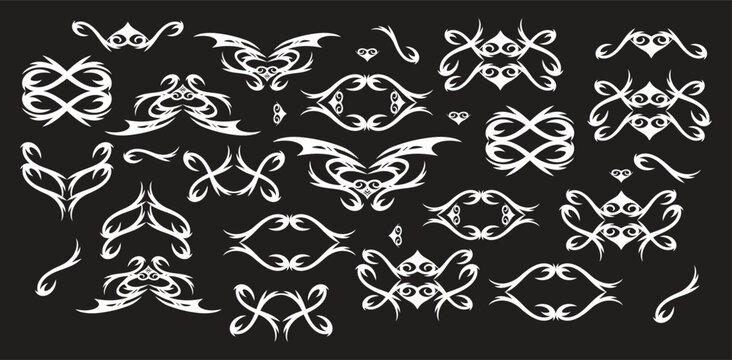 Vector tribal tattoo. Silhouette illustration. Isolated abstract element set.