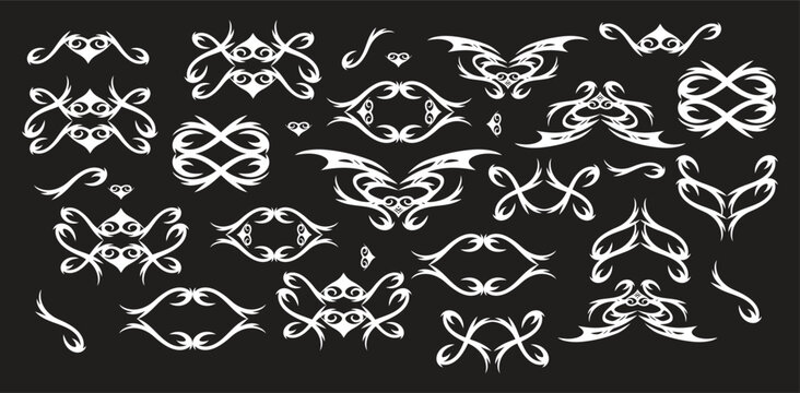 Vector tribal tattoo. Silhouette illustration. Isolated abstract element set.