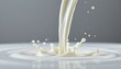 © WOWA - Pouring stream of white milk creating a dynamic splash with numerous droplets and concentric ripples