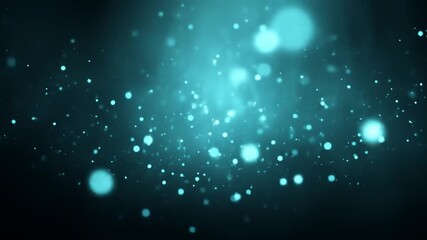 Wall Mural - Mesmerizing blue glowing particles floating in dark abstract space with soft light rays.