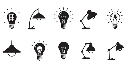 Poster - Vector illustrations of various light bulbs and lamps representing ideas and illumination