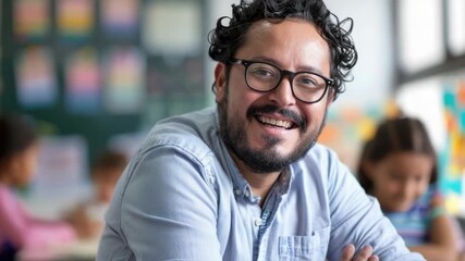 Poster - A person studying in a classroom setting, wearing glasses