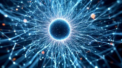 Wall Mural - Abstract Blue Energy Sphere with Glowing Particles and Lines