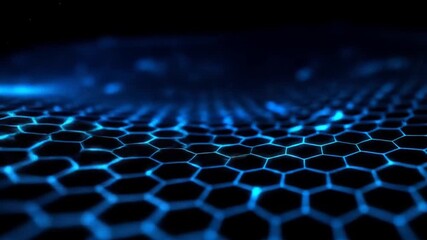 Wall Mural - Futuristic glowing blue hexagonal grid surface in dynamic flowing movement.