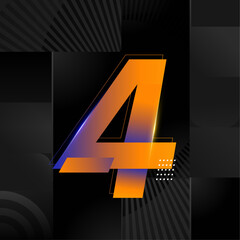Poster - Futuristic Number 4 Design – Abstract Orange and Blue Gradient Digit on Black Geometric Background