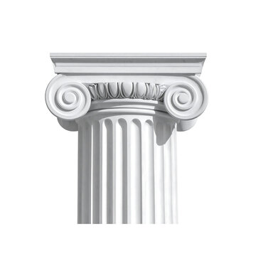 Beautiful ionic order column capital, architecture element rendering on transparent background