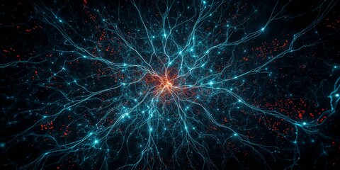 Poster - Abstract representation of neural network with glowing connections and dark background