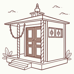 Poster - Minimalist vector art featuring a stylized small home and a wooden figure possibly a man in a simple clean design suitable for various creative projects