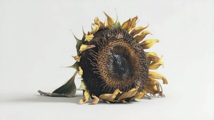 Poster - A single sunflower sits on a clean white surface, ideal for branding and packaging designs