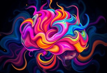 Wall Mural - Abstract swirling colorful brain shapes, representing creative thinking,  futuristic,  science