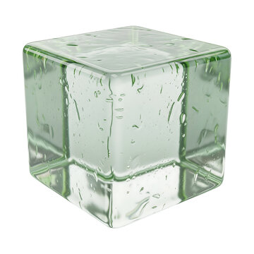 Explore transparent green cube with water droplets for design and rendering needs on transparent background