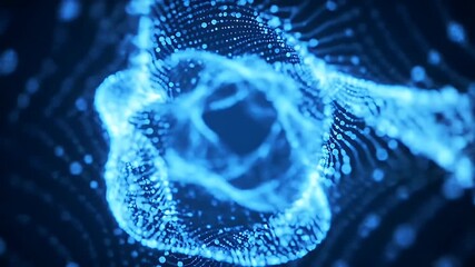 Poster - Abstract Blue Swirling Digital Art with Interconnected Particles on Dark Background