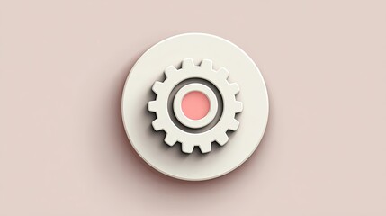 White Gear Cogwheel Pink Center Beige Background