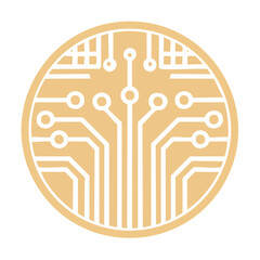 Fototapete - Digital Circuit Board in Circle, Technology Connection Network, Beige and White Icon
