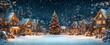© Md - Festive winter village scene with christmas tree and illuminated houses under snowfall