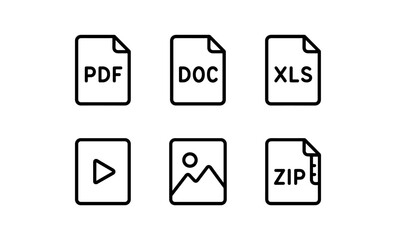 Poster - Minimalist file icons set for pdf, doc, xls, media, image, zip formats