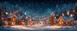 © Md - Cozy winter village scene decorated with sparkling lights during a beautiful snowfall