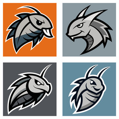 Poster - Four stylized insect or creature logos with different expressions and background colors in a square grid