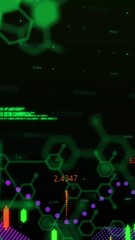 Poster - Animation of financial graphs, chemical formulas and data over world map on black background