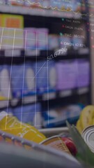Poster - Animation of financial data processing over people working in warehouse