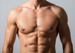 © tebu - Muscular torso with visible abs pecs  biceps fair skin tone  gray backdrop
