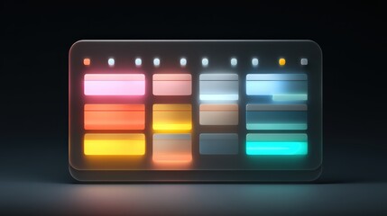 Poster - A futuristic digital interface with colorful, glowing horizontal bars and circular indicators on a sleek, dark background, digital scheduler