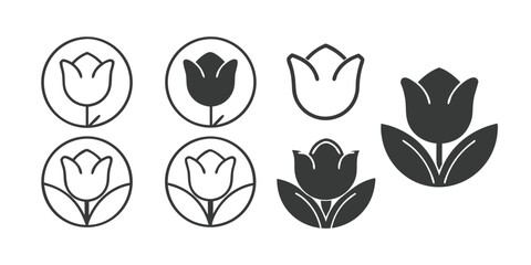 Aufkleber - Collection of Tulip Flower Icon Variations in Black and White on transparent background This image