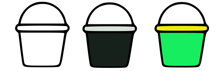 Poster - Three simple illustrations of buckets in different colors.