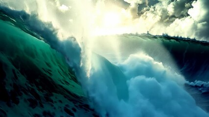 Wall Mural - Powerful Ocean Waves Crashing Under Dramatic Sky
