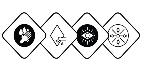 Poster - Four Diamond Shaped Icons with Different Symbols on Transparent Background This image features four diamond