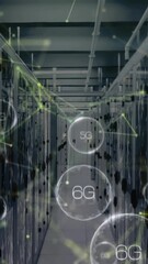 Poster - Animation of shapes and 6g texts over server room