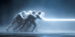 © Nonruedee - Dynamic 3D Representation of Team Members Passing a Glowing Baton in Timed Presentation Relay