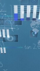 Poster - Animation of mathematical equations and data processing on blue background