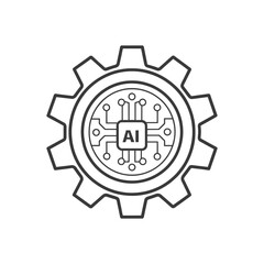 Poster - AI inside the Gear:  A graphic of an artificial intelligence chip encapsulated within a gear. It showcases the digital revolution