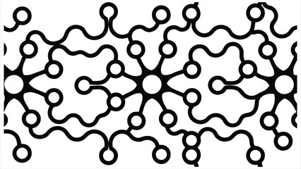 Poster - Intricate black and white abstract pattern of interconnected circles and wavy lines creating a complex network design