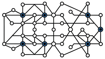 Poster - Abstract network diagram with highlighted nodes illustrating complex interconnections and data flow pathways