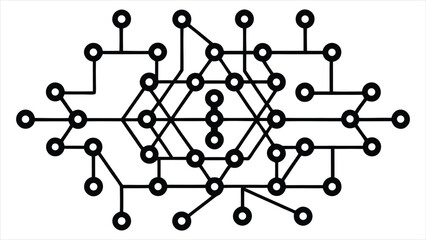Aufkleber - Intricate geometric network diagram featuring interconnected nodes and lines resembling a complex abstract structure or a stylized snowflake pattern