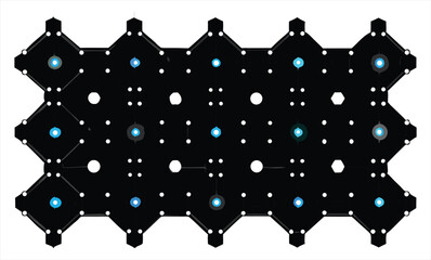 Poster - Abstract geometric pattern of interconnected black diamond shapes with glowing blue and green lights creating a futuristic and technological aesthetic
