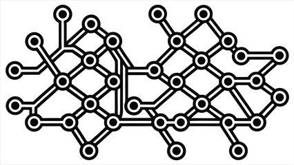 Poster - Abstract network of interconnected nodes and lines resembling a complex circuit diagram or a conceptual map of relationships and connections