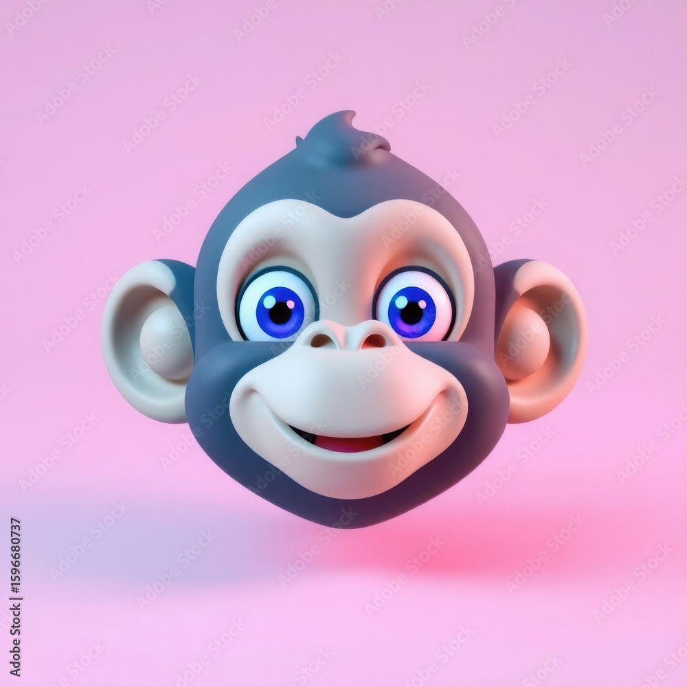 Adorable 3d cartoon monkey face with big blue eyes and a playful smile ...