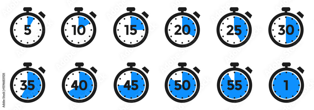 Timer clock, stopwatch set icons with different time. Countdown timer ...
