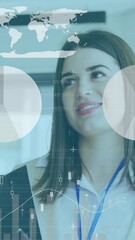 Poster - Animation of financial data processing over diverse colleagues discussing work in office