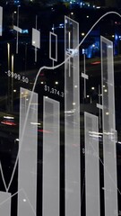Poster - Financial data charts and graphs animation over cityscape at night