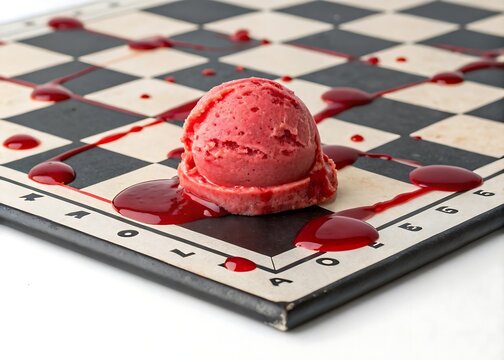 Red Scoop Melting on Chessboard Square in Minimal Design