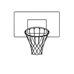 Poster - Basketball Hoop Line Art: A simple, monochrome line art illustration of a basketball hoop and net, perfect for sports-themed designs.