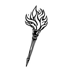 Poster - Flaming Torch: A bold line art illustration depicts a burning torch with detailed flames and a classic design, perfect for logos or vintage designs.