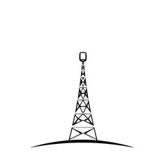 Poster - Communication Tower: A stark monochrome line art illustration depicts a tall communication tower against a white background, showcasing its geometric structure and minimalist design.