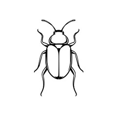 Poster - Beetle Line Art: A simple black and white vector illustration of a beetle, showcasing its detailed legs and body structure against a clean white background.