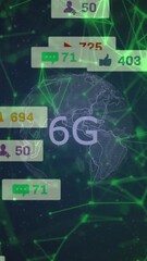 Poster - 6G network connectivity animation over global map with social media notifications