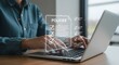 © Md - A person is typing on a laptop with a digital overlay of a policies document and checklist, symbolizing compliance
